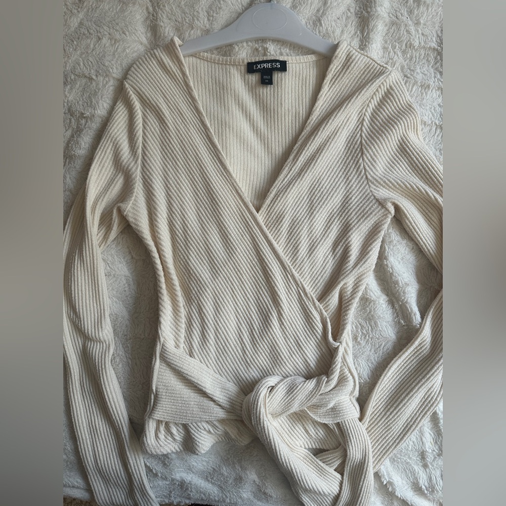 Express Ribbed Knit Wrap Top